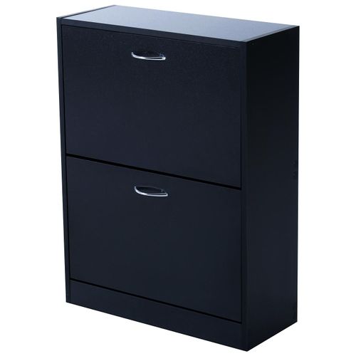 Meuble À Chaussures Double Compartiment À Bascule 60l X 24l X 80h Cm Panneaux De Particules Noir