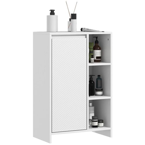 Meuble Bas Salle De Bain Design Contemporain Porte Étagère 3 Niches Blanc