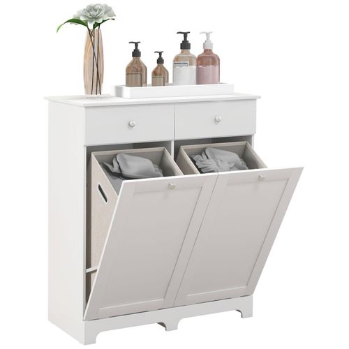 Armoire De Salle De Bain, Meuble De Rangement, Avec Paniers À Linge Pliables 2 Tiroirs, En Bois, 78l X 40l X 90,5h Cm, Blanc