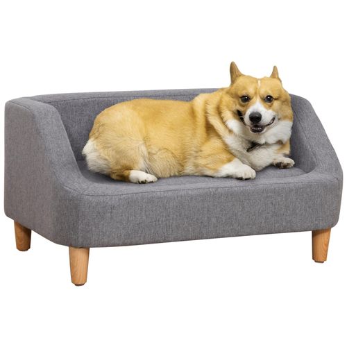 Canapé Chien Lit Pour Chien Design Scandinave Déhoussable Dim. 75l X 55l X 39h Cm Pieds Bois Tissu Polyester Gris