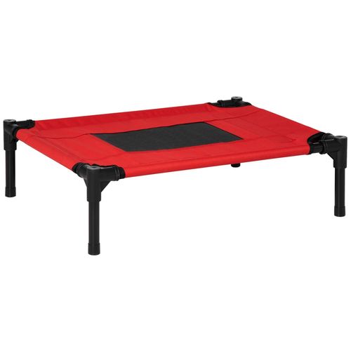 Lit Surélevé Pour Chien Chat Dim. 61l X 46l X 18h Cm Avec Sac Métal Époxy Tissu Oxford Textilène Micro-Perforé Rouge Noir