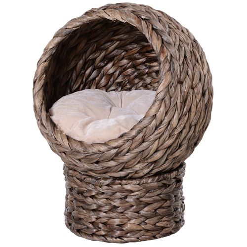 Pawhut Panier Chat Lit Chat Cosy Grand Confort Dim. 42l X 33l X 52h Cm Coloris Gris Coussin Moelleux Beige Inclus