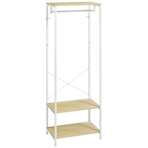 Penderie Vestiaire D'entrée 2 Étagères Tringle Acier Blanc Panneaux Aspect Bois Clair