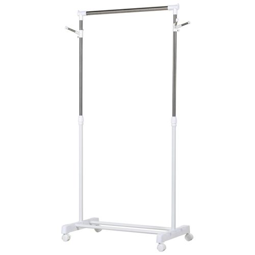Portant À Vêtements Sur Roulettes - Hauteur Réglable - 2 Patères Doubles - Acier Inox Pp Blanc