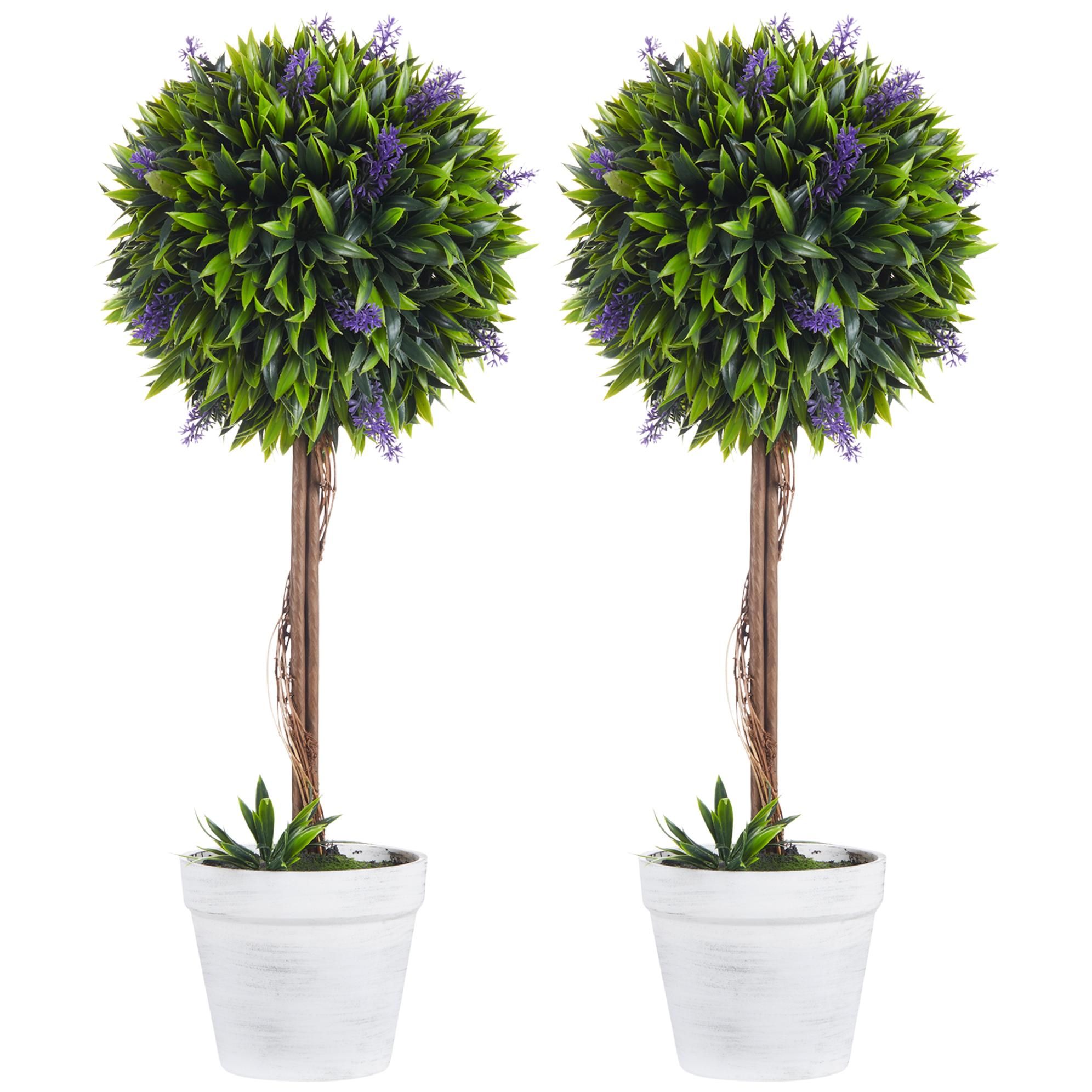 Lot de 2 plantes artificielles avec fleurs de lavande arbre artificiel tronc et pot inclus - hauteur 60 cm intérieur et extérieur vert