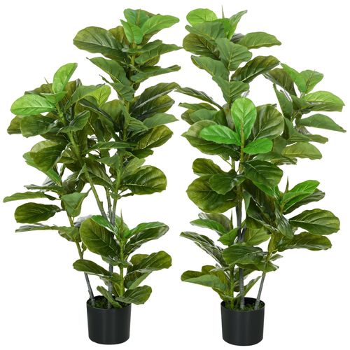 Ficus Lutea artificiels 1,10H m - lot de 2 ficus artificiels - 90 feuilles réalistes par pied - pot inclus noir vert