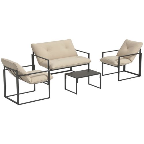Salon De Jardin 4 Personnes - 4 Pièces, 3 Coussins - Gris Beige