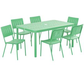 Salon De Jardin - Ensemble Déjeuner 6 Places 7 Pièces - Table Et 6 Chaises Empilables - Acier Thermolaqué Vert