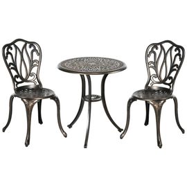 Ensemble Salon De Jardin 2 Places Avec Table Ronde Style Rétro Fonte Alu Effet Bronze Antique