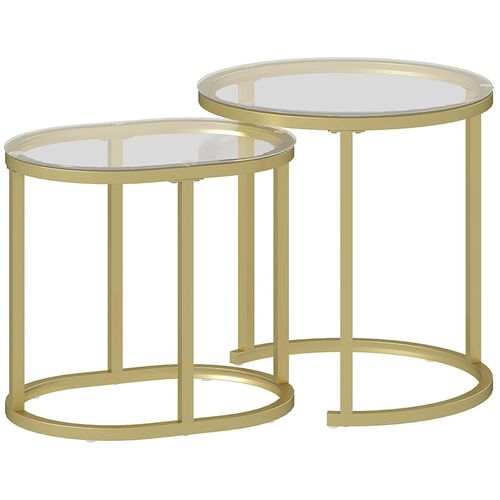 Lot De 2 Tables Basses Gigognes - Tables D'appoint Encastrables Style Contemporain - Piètement Acier Plateau Verre Trempé