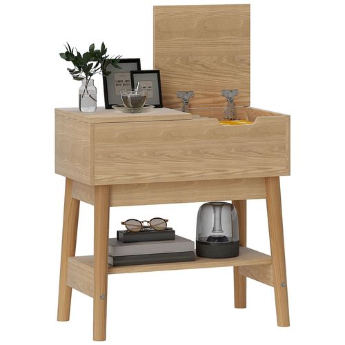Table D'appoint Bout De Canapé Style Campagne Chic - Coffre, Étagère - Aspect Chêne Clair Rotin