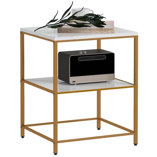 Table D'appoint Étagères Style Art Déco Métal Doré Effet Marbre Blanc