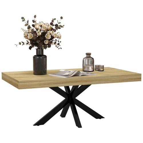 Table Basse Rectangulaire Design Industriel - Dim. 110l X 60l X 45h Cm - Métal Noir Aspect Chêne Clair