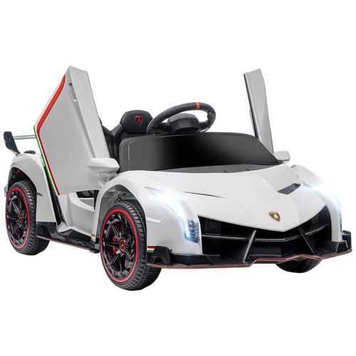 Voiture Électrique Enfant Licence Lamborghini Veneno V. Max. 7 Km/H Télécommande Ouverture Portes Mp3 Usb Effets Sonores Lumineux Blanc