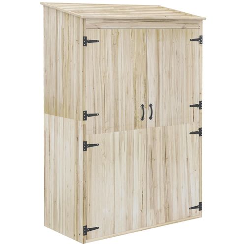 Armoire De Jardin 2 Portes Bois - 2 Étagères, Grand Compartiment - 120 X 57 X 183 Cm - Sapin Pré-Huilé