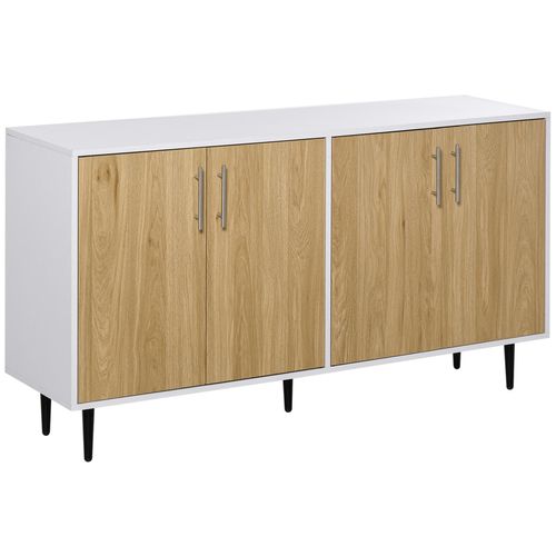 Buffet Meuble De Rangement 2 Placards 2 Portes Avec Étagères Réglables Blanc Chêne Clair