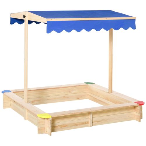 Bac À Sable Bois Carré Dim. 1,2l X 1,2l X 1,2h M - Hauteur Et Inclinaison Toit Réglables - Bois Naturel De Pin