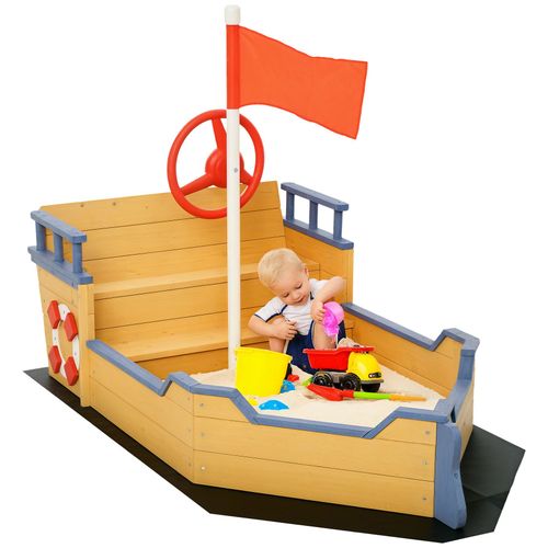 Bac À Sable Bateau De Pirate - Banc, Coffre Rangement, Gouvernail, Drapeau, Bâche - Bois Sapin Pré-Huilé