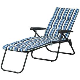 Bain De Soleil Pliable Transat Inclinable 6 Positions Grand Confort Avec Matelas + Accoudoirs Acier Polyester Multicolore