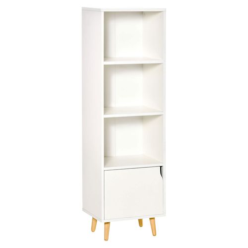 Rangement Colonne Scandinave 3 Niches Porte Pieds Bois Panneaux Blanc