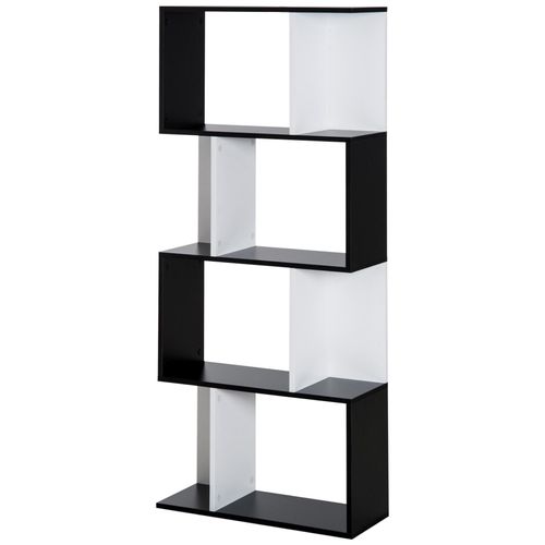 Bibliothèque Étagère Meuble De Rangement Design Contemporain En S 4 Étagères 60l X 24l X 148h Cm Noir Blanc