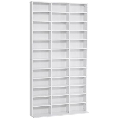 Étagère Rangement Cd/Dvd Meuble De Rangement Pour 1116 Cds 33 Compartiments Réglables En Hauteur 102 X 24 X 195 Cm Blanc