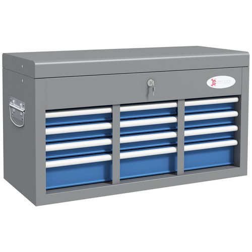 Boite À Outils Métallique Caisse À Outils - 6 Tiroirs + Plateau Verrouillables - Tapis Eva Poignées Tôle Acier Gris Bleu