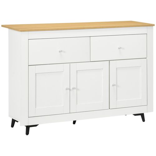 Buffet 2 Tiroirs 3 Portes Étagère Dim. 117 X 35 X 80 Cm Poignées Alu Effet Bois Clair Blanc