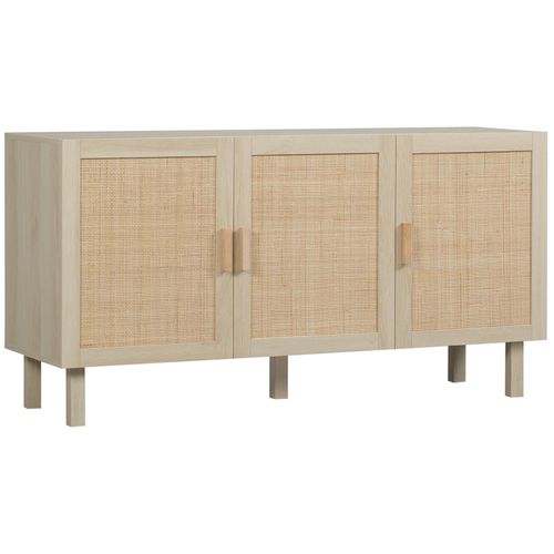 Buffet 3 Portes Style Bohème Chic Cannage En Rotin Aspect Bois Clair