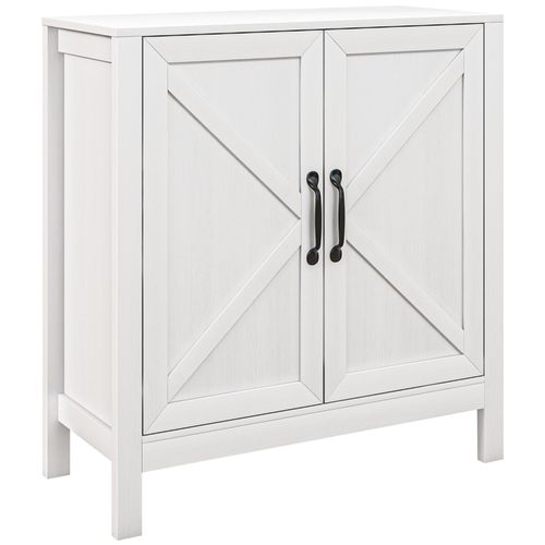 Buffet Bas Sur Pied Style Rustique Chic - 2 Portes, Étagère - Blanc