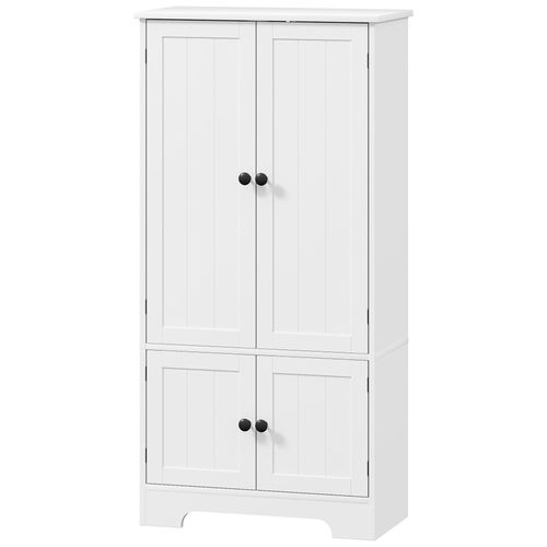 Armoire De Cuisine Buffet Haut Style Champêtre Chic - 4 Portes, 4 Niveaux - 58 X 30 X 123 Cm - Blanc