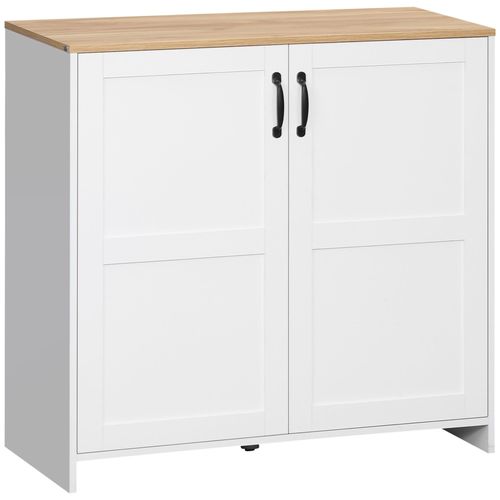 Buffet 2 Portes 2 Étagères Panneaux Blanc Aspect Bois Clair