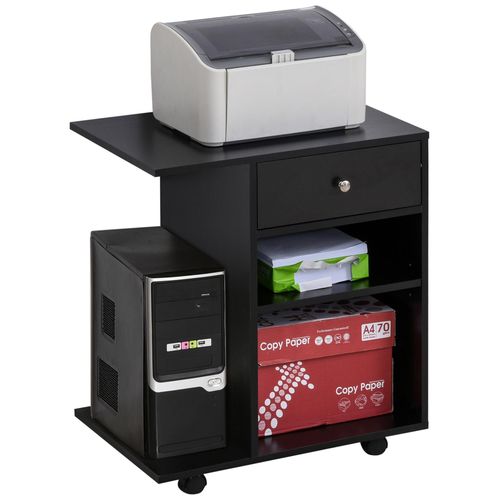 Support D'imprimante Organiseur Bureau Caisson 2 Niches Tiroir Espace Cpu + Grand Plateau Panneaux Particules Noir