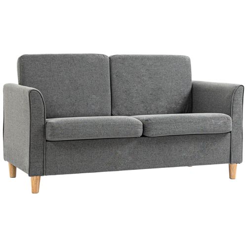 Canapé 2 Places Design Scandinave Dim. 141l X 65l X 78h Cm Pieds Bois Massif Tissu Lin Gris Clair Chiné