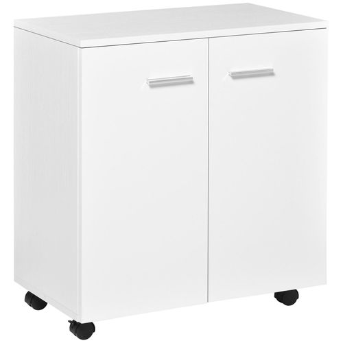 Support D'imprimante Organiseur Bureau Caisson 2 Portes Avec Étagère Grand Plateau Panneaux Particules Blanc