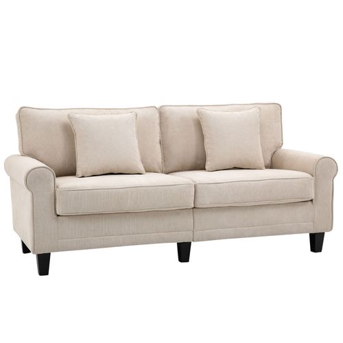 Canapé 3 Places Pieds Pin Massif Tissu Aspect Velours Côtelé Beige