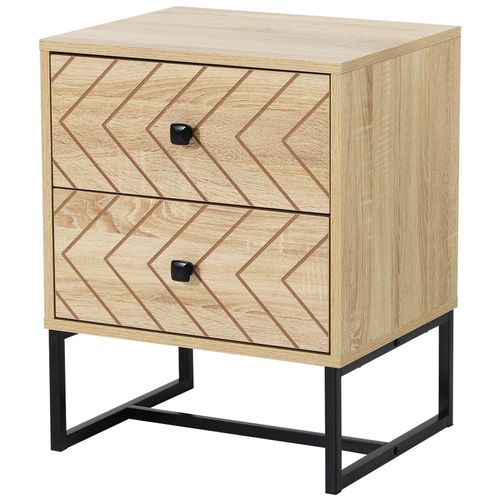 Table De Chevet Table De Nuit Style Graphique 48l X 39,5l X 60h Cm 2 Tiroirs Métal Noir Panneaux Particul