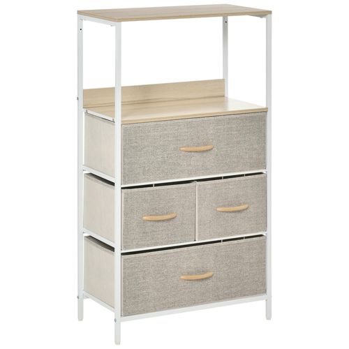 Commode Meuble De Rangement Chiffonnier 4 Tiroirs Amovibles 1 Étagère 58 X 29 X 103 Cm Gris Blanc