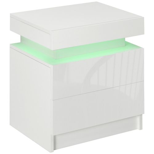 Table De Chevet Led 2 Tiroirs Blanc Laqué