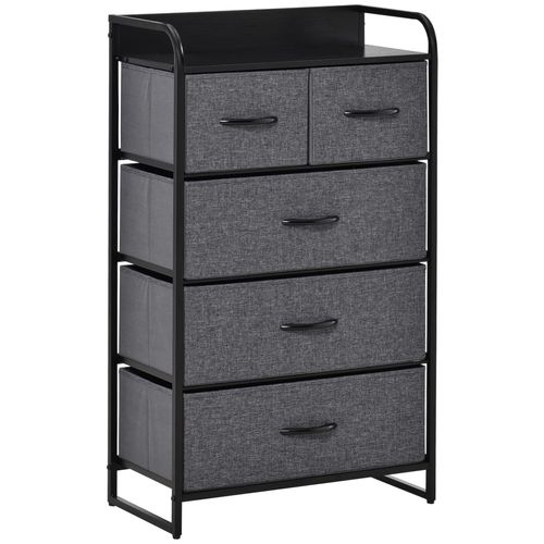 Commode Meuble De Rangement 5 Tiroirs Pliables En Tissu 58 X 29 X 99 Cm Gris