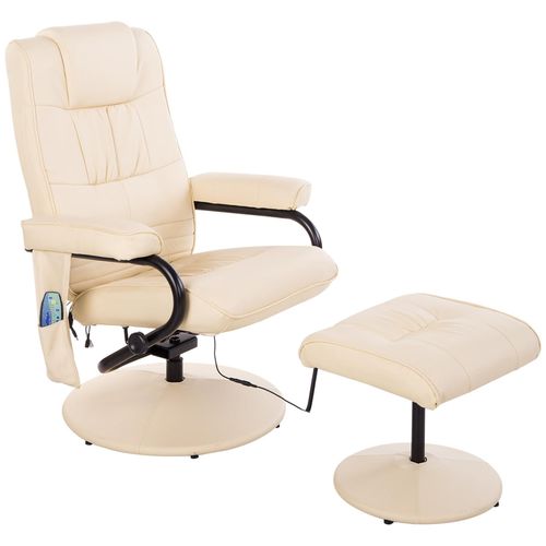 Fauteuil De Massage Et Relaxation Électrique Pivotant Inclinable Avec Repose-Pied Revêtement Synthétique Beige