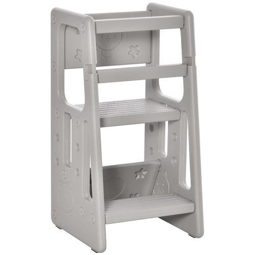 Tour D'apprentissage Tour D'observation Enfant 18 Mois-5 Ans Hauteur Réglable 3 Niveaux Hdpe Gris