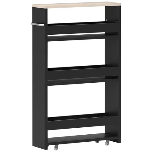 Meuble Bas Colonne Rangement Salle De Bain À Roulettes 3 Niveaux Dim. 48l X 15l X 80h Cm Mdf Panneaux Noir Aspect Chêne Clair