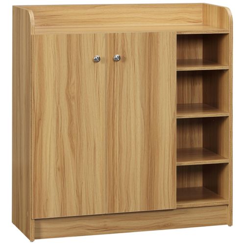 Meuble À Chaussures - Armoire À Chaussures 2 Portes 3 Étagères 4 Niches Plateau Aspect Bois