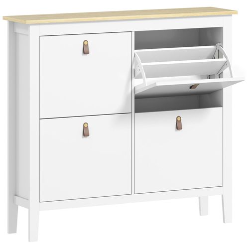 Meuble À Chaussures Armoire À Chaussures 4 Portes 4 Étagères Amovibles Réglables Dim. 105 X 24 X 95,5 Cm Blanc Effet Bois Clair