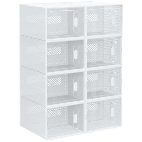 Lot De 8 Boites Cubes Rangement À Chaussures Modulable Avec Portes Transparentes - Dim. 25l X 35l X 19h Cm - Pp Blanc Transparent