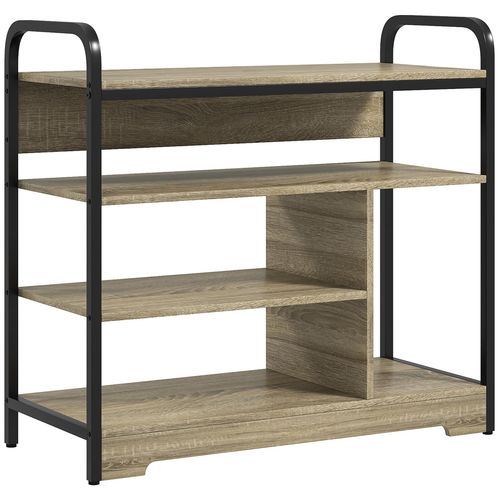 Meuble À Chaussures 4 Niv. Style Industriel - Dim. 70l X 30l X 65h Cm - Métal Noir Aspect Chêne Clair