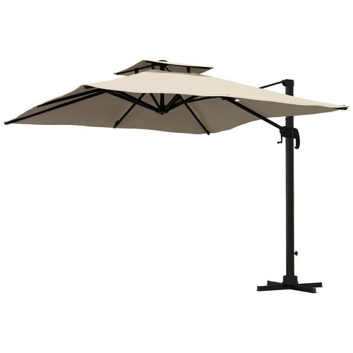Parasol Déporté Carré 3 X 3 M - Inclinable, Pivotant - Manivelle, Piètement - Alu Toile Haute Densité 250 G/M² Kaki