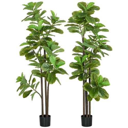 Ficus Lutea artificiels 1,80H m - lot de 2 ficus artificiels - 120 feuilles réalistes par pied - pot inclus noir vert