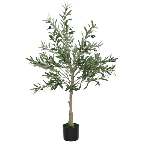 Olivier artificiel H.120 cm - grand réalisme - 450 feuilles en soie, 20 olives - mousse effet lichen pot inclus